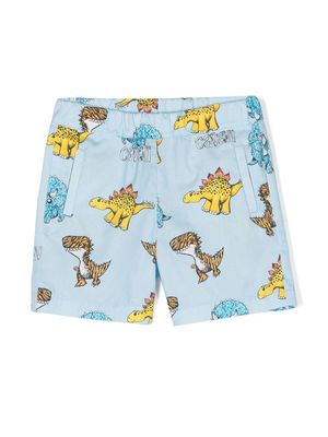 Roberto Cavalli Junior dinosaur-print cotton shorts - Blue