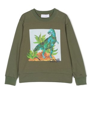 Roberto Cavalli Junior dinosaur-print jumper - Green