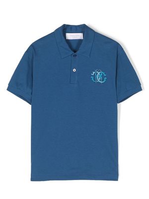 Roberto Cavalli Junior embroidered-logo cotton polo shirt - Blue