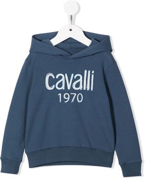 Roberto Cavalli Junior embroidered-logo hoodie - Blue