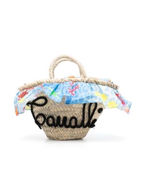 Roberto Cavalli Junior embroidered-logo straw bag - Neutrals