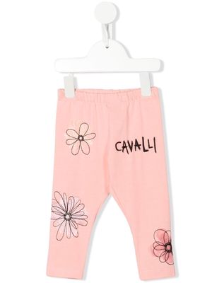 Roberto Cavalli Junior floral-embroidered bead-embellished leggings - Pink