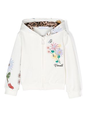 Roberto Cavalli Junior floral-embroidered hooded jacket - White