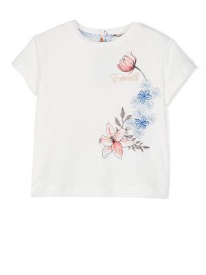 Roberto Cavalli Junior floral-embroidered T-shirt - White