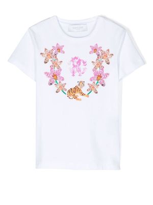 Roberto Cavalli Junior floral logo-print T-shirt - White