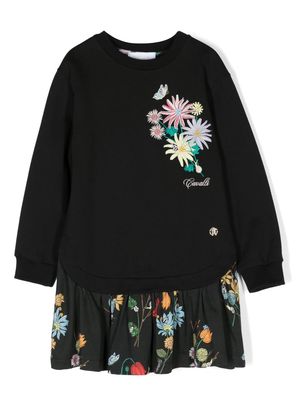 Roberto Cavalli Junior floral-motif sweatshirt dress - Black