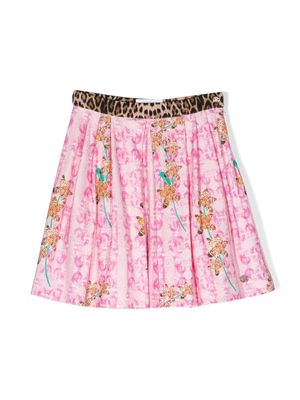Roberto Cavalli Junior floral-print contrast skirt - Pink