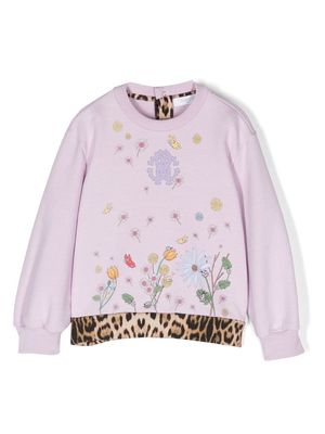 Roberto Cavalli Junior floral-print cotton sweatshirt - Purple