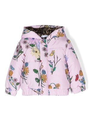 Roberto Cavalli Junior floral-print hooded puffer jacket - Pink