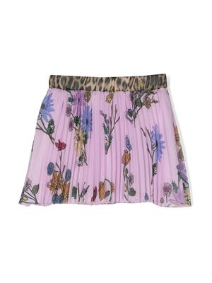 Roberto Cavalli Junior floral-print pleated skirt - Purple