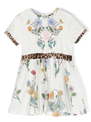 Roberto Cavalli Junior floral-print short-sleeve cotton dress - White