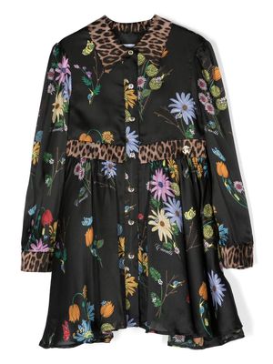Roberto Cavalli Junior floral-print silk shirt dress - Black