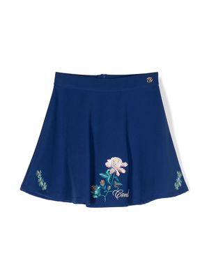 Roberto Cavalli Junior flower-embroidered short skirt - Blue