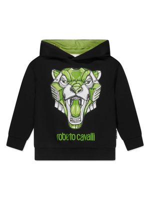 Roberto Cavalli Junior graphic-print cotton hoodie - Black