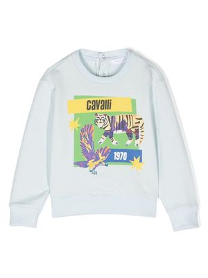 Roberto Cavalli Junior graphic-print cotton sweatshirt - Blue