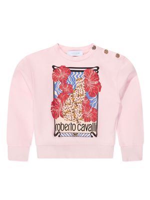Roberto Cavalli Junior graphic-print cotton sweatshirt - Pink