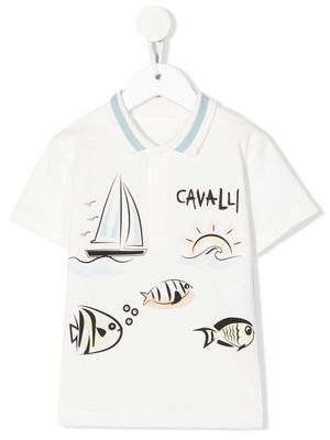 Roberto Cavalli Junior graphic-print polo shirt - White
