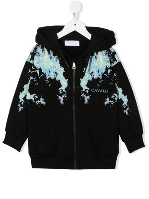 Roberto Cavalli Junior graphic-print zip-front hoodie - Black