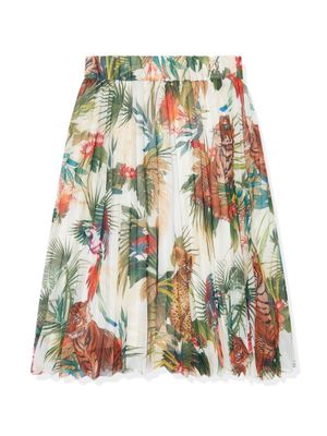 Roberto Cavalli Junior jungle-print silk skirt - White