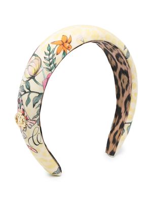 Roberto Cavalli Junior leopard and floral-print headband - Yellow