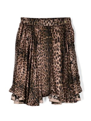 Roberto Cavalli Junior leopard-print asymmetric silk skirt - Brown
