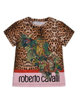 Roberto Cavalli Junior Leopard-print cotton T-shirt - Brown