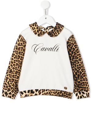 Roberto Cavalli Junior leopard-print long-sleeved T-shirt - White