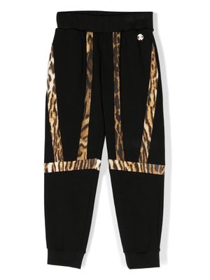 Roberto Cavalli Junior leopard print panel detail track pants - Black