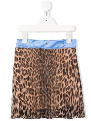 Roberto Cavalli Junior leopard-print pleated skirt - Brown