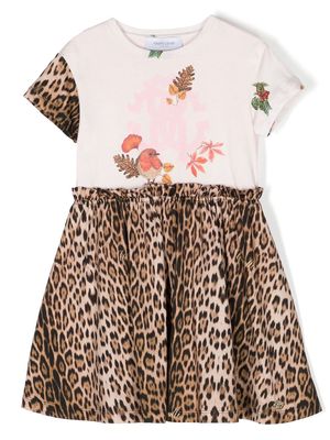 Roberto Cavalli Junior leopard-print short-sleeve cotton dress - Pink