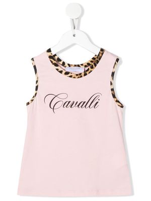 Roberto Cavalli Junior leopard-trim logo-print vest top - Pink