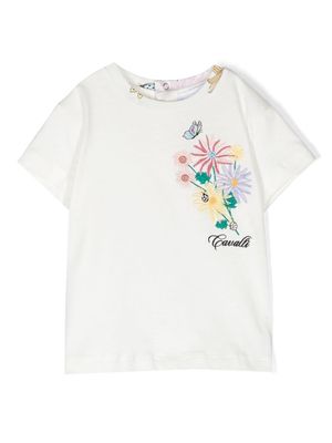 Roberto Cavalli Junior logo-embroidered cotton T-shirt - White