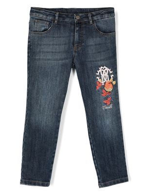 Roberto Cavalli Junior logo-embroidered skinny jeans - Blue