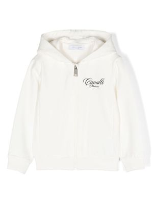 Roberto Cavalli Junior logo-embroidered zipped hoodie - White