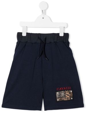 Roberto Cavalli Junior logo-patch tack shorts - Blue