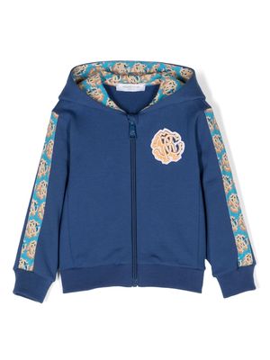 Roberto Cavalli Junior logo-patch zip-up jacket - Blue