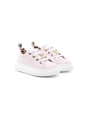 Roberto Cavalli Junior logo-plaque leather trainers - Pink