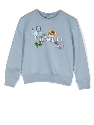 Roberto Cavalli Junior logo-print long-sleeve sweatshirt - Blue