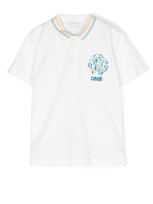 Roberto Cavalli Junior monogram-embroidered polo shirt - White