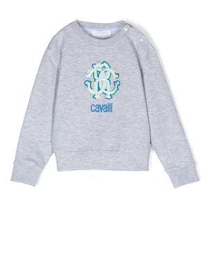 Roberto Cavalli Junior monogram-embroidered sweatshirt - Grey