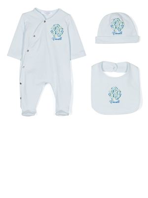 Roberto Cavalli Junior set-of-three embroidered-monogram pyjama set - Blue