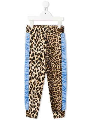 Roberto Cavalli Junior side-stripe leopard-print leggings - Brown