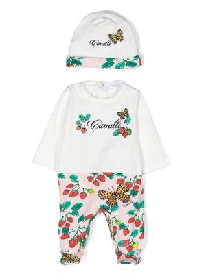 Roberto Cavalli Junior strawberry-print pyjamas and hat set - White