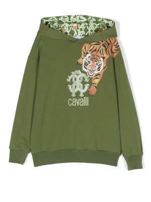 Roberto Cavalli Junior tiger logo-graphic hoodie - Green