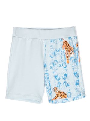 Roberto Cavalli Junior tiger-print jersey shorts - Blue