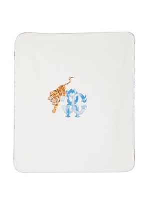 Roberto Cavalli Junior tiger-print monogram blanket - Blue