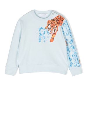 Roberto Cavalli Junior tiger-print press-stud sweatshirt - Blue