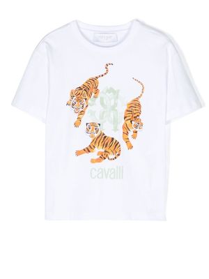Roberto Cavalli Junior tiger-print short-sleeve T-shirt - White