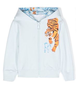 Roberto Cavalli Junior tiger-print zip-up hoodie - Blue
