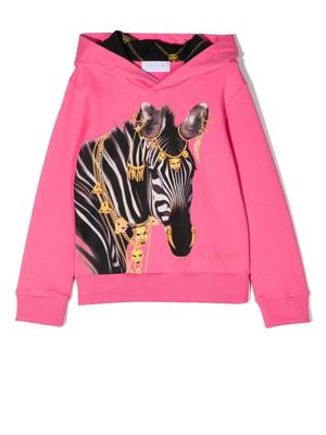 Roberto Cavalli Junior zebra-print stretch-cotton hoodie - Pink